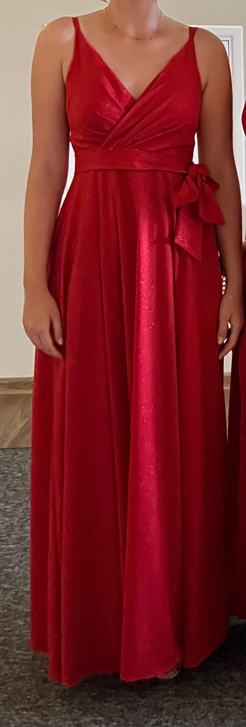 Sukienka czerwona z brokatem weselna elegancka Elizabeth