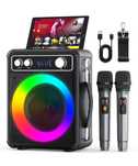 ANKUKA Przenośna Maszyna Karaoke Bluetooth z 2 Mikrofonami LED