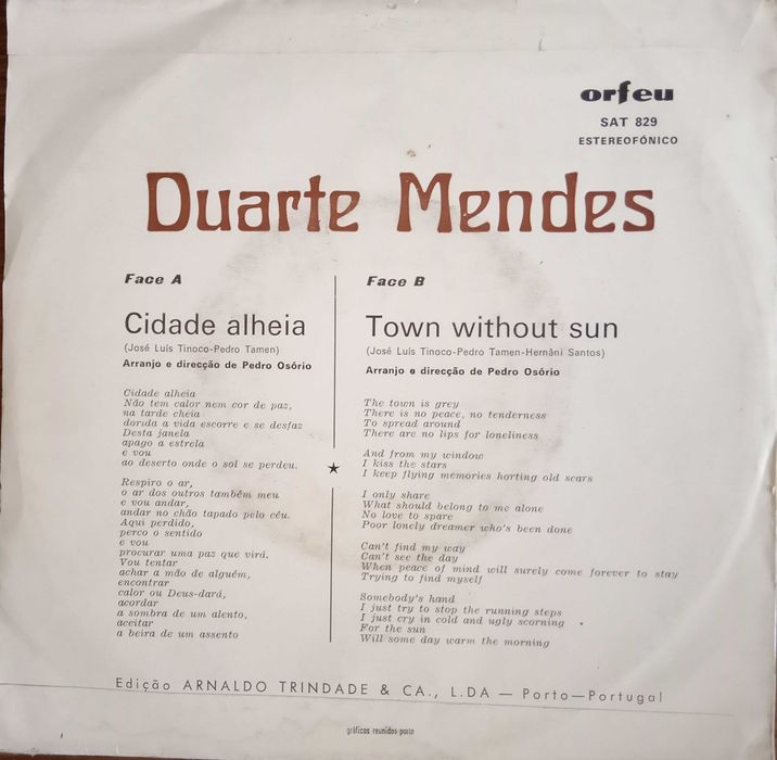 Duarte Mendes	- - - - -	Cidade Alheia	- - - - -	Single