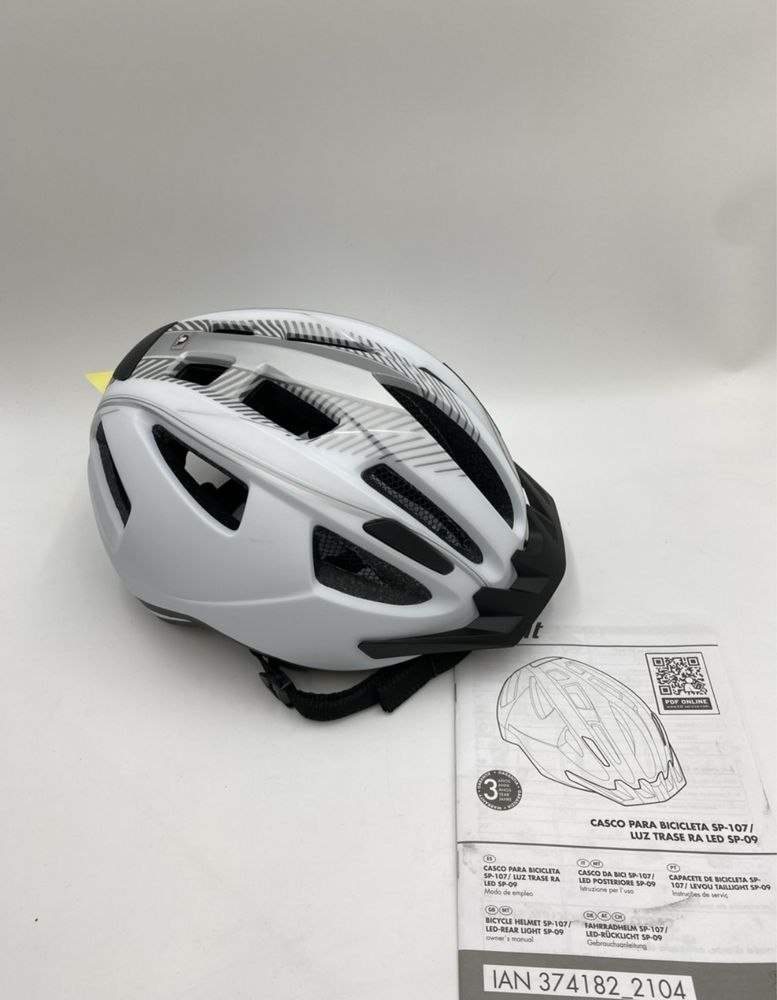 Kask rowerowy z tylna lampka bialo szary rozmiar L/XL