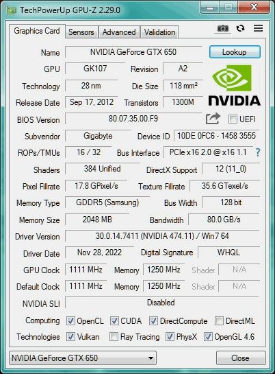Видеокарта Gigabyte GTX 650 2Gb.