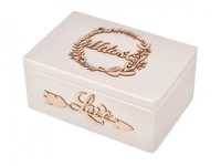 Białe drewniane pudełko ozdobne | akcesoria ozdoba na ślub wesele