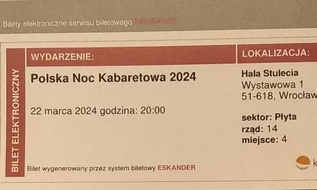 POLSKA Noc Kabaretowa 2024 WROCŁAW 2 bilety