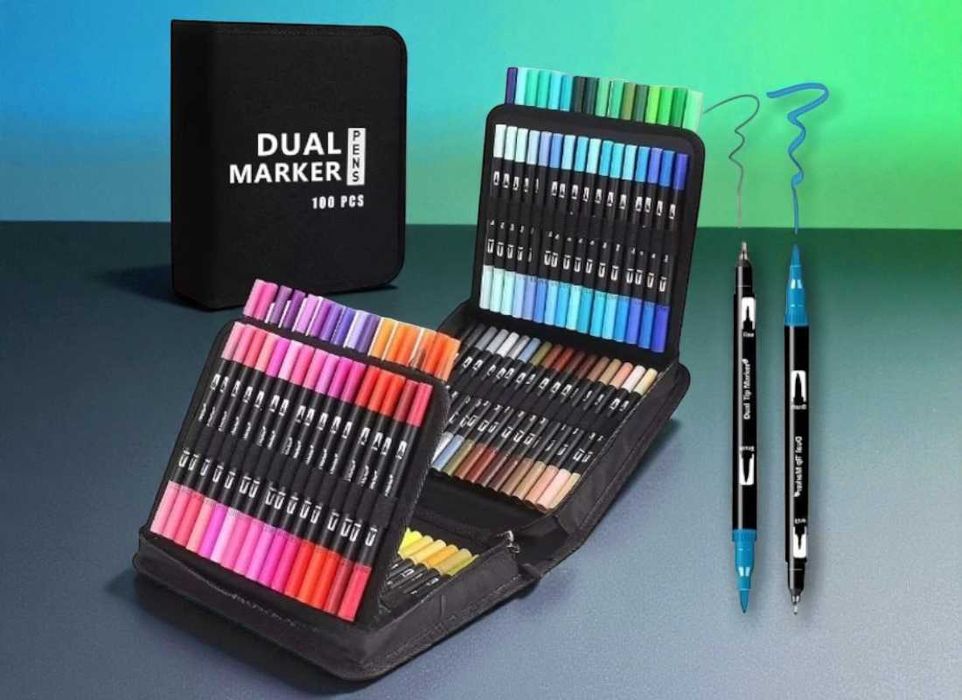 Акварельні маркери Dual Brush Pens 100 шт, набор маркеров в кейсе