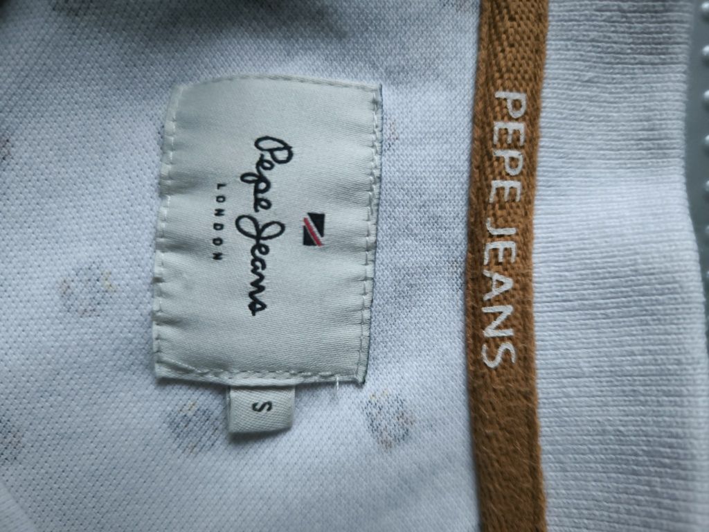 Pepe Jeans koszulka Polo S Męska biała wzorzysta krótki rękaw