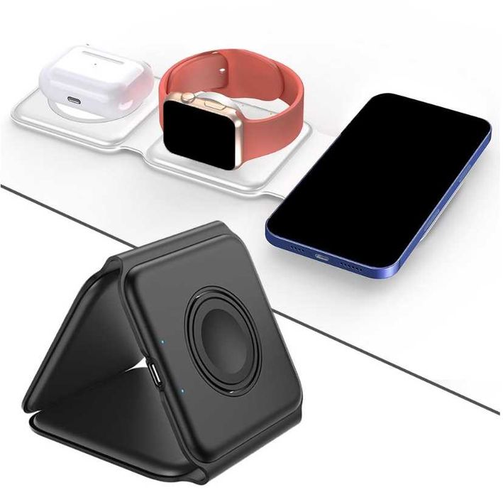 Składana Podróżna Ładowarka Indukcyjna 3w1 18W do Apple iPhone biały