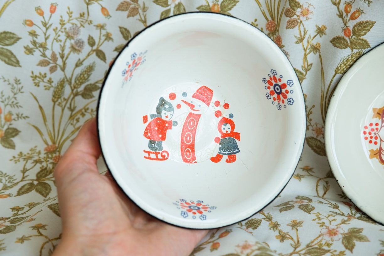 Винтаж эмалированная тарелка ссср эмаль чайник поднос советская миска