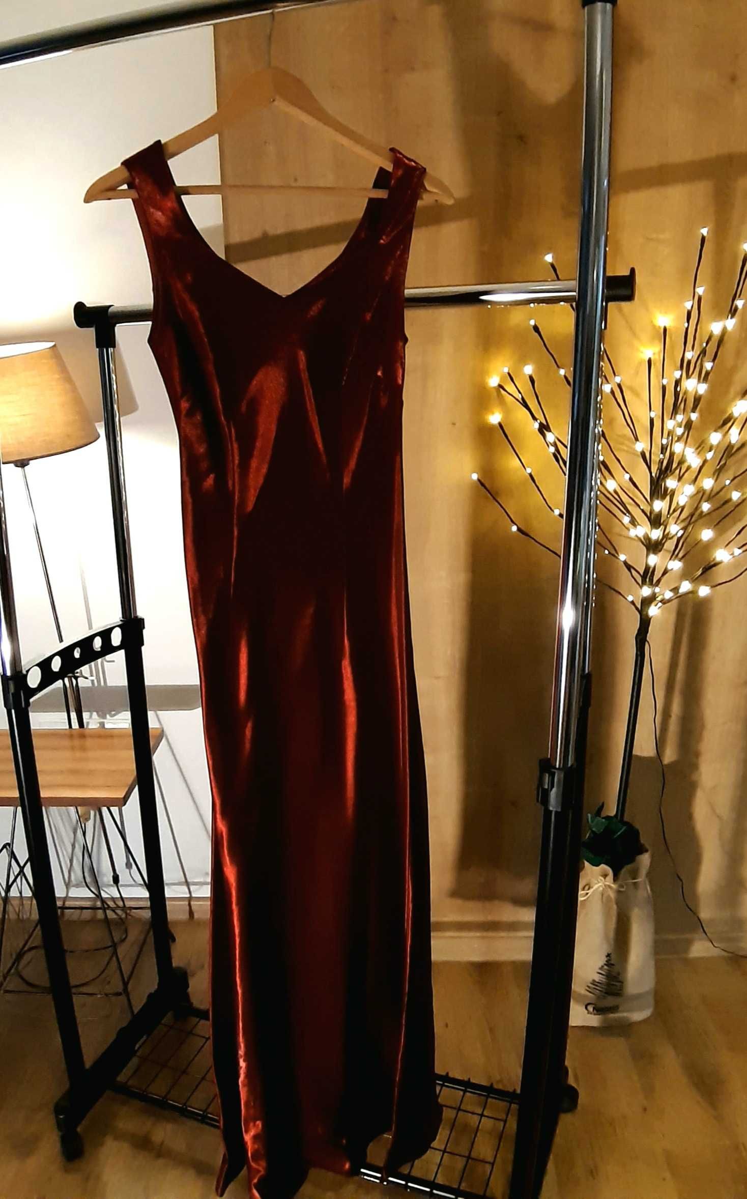 Elegancka sukienka z tafty, przepiękny kolor bordo, rozm. 34
