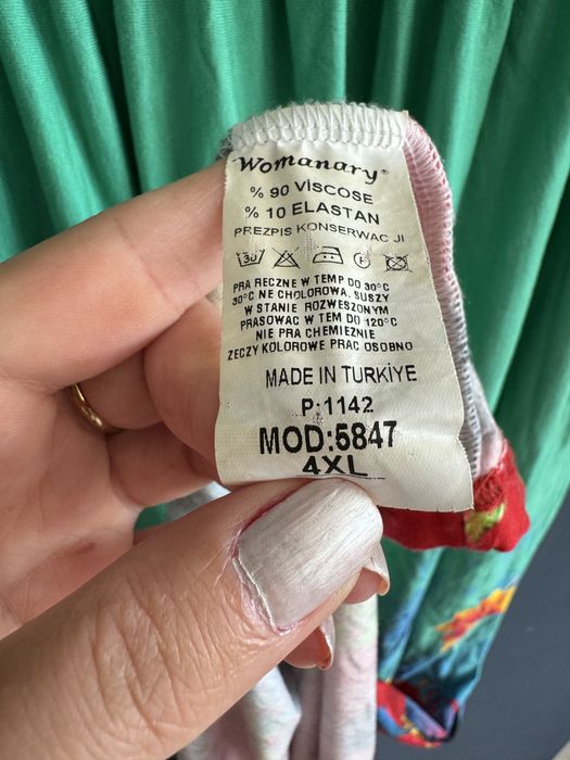 Długa sukienka wiskozowa zielona w kwiaty bufiaste rękawy 4XL