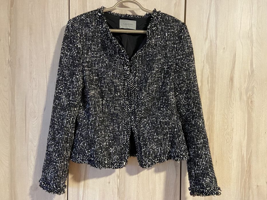 Turnover r 42 damskii żakiet czarny z biała nitką elegancki Vintage we