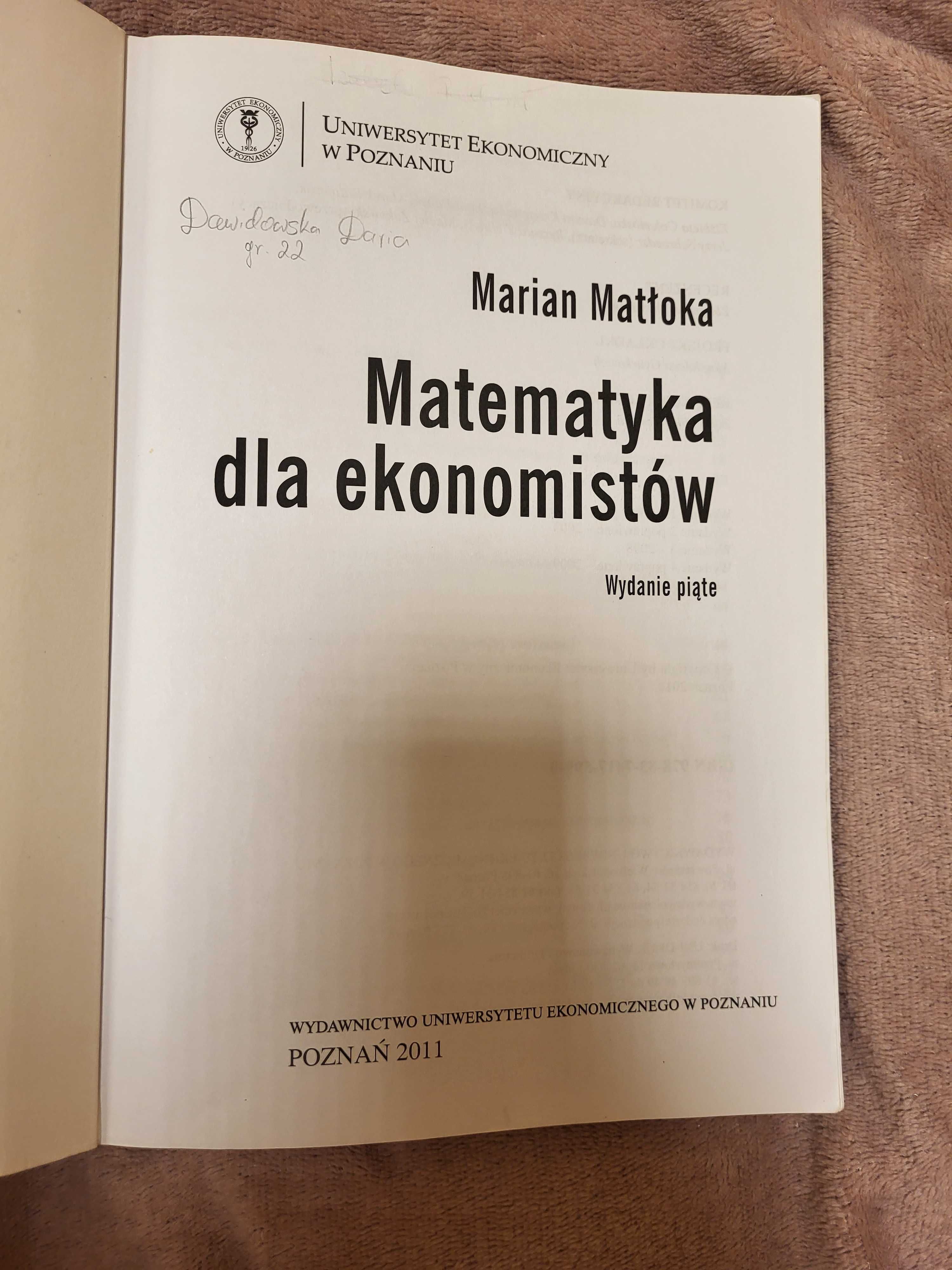 Matematyka dla ekonomistów, Marian Matłoka, wydanie 5