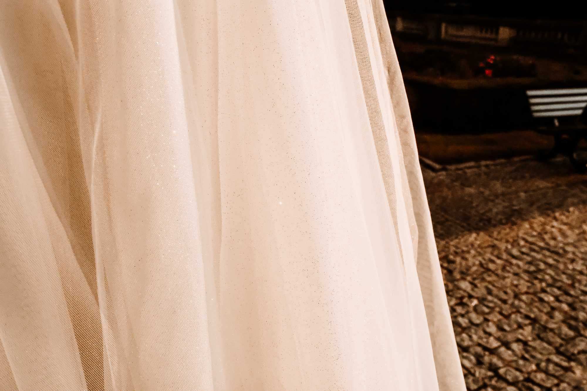 suknia ślubna, brokatowa, zdobiony gorset, XS