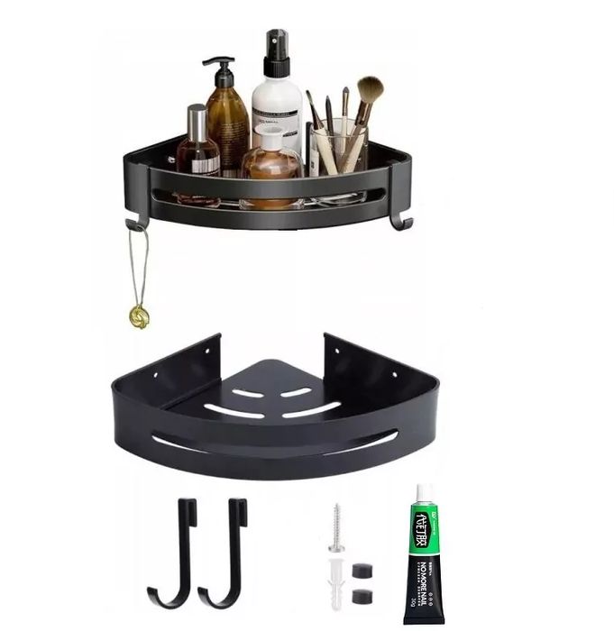 półka łazienkowa narożna po prysznic wisząca z haczykami