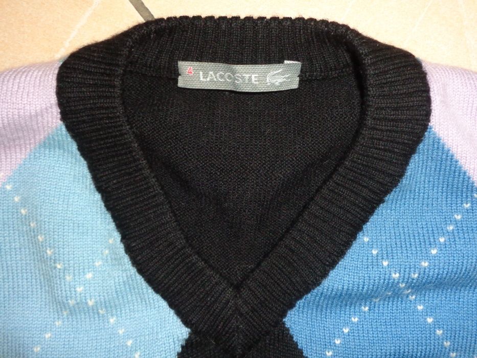LACOSTE Woolmark PURE NEW WOOL wełniany sweter męski w romby j.nowy 4