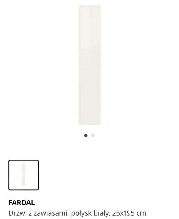 Drzwi FERDAL IKEA 195x25 i 195x50 x2 wysoki połysk białe