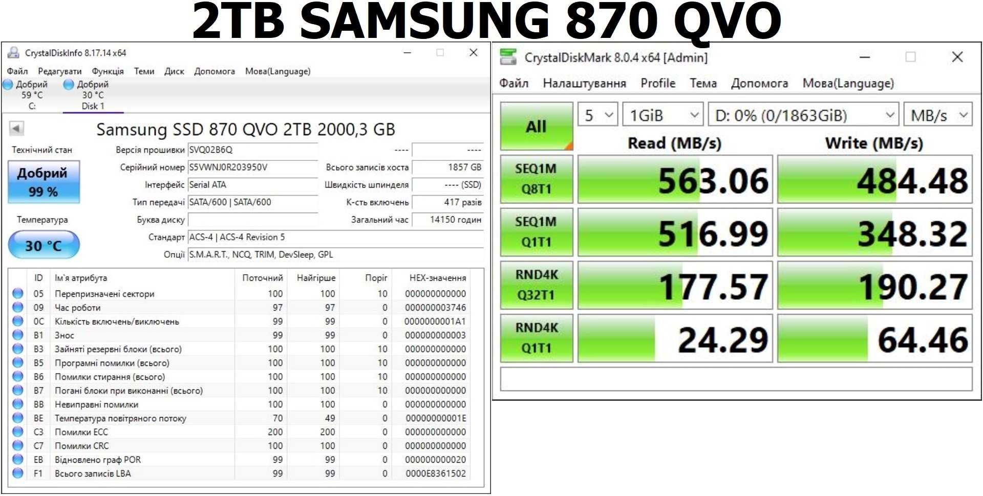 Диски SSD - 2,5" или внешний USB на 500GB/2TB Samsung 870 QVO/T7