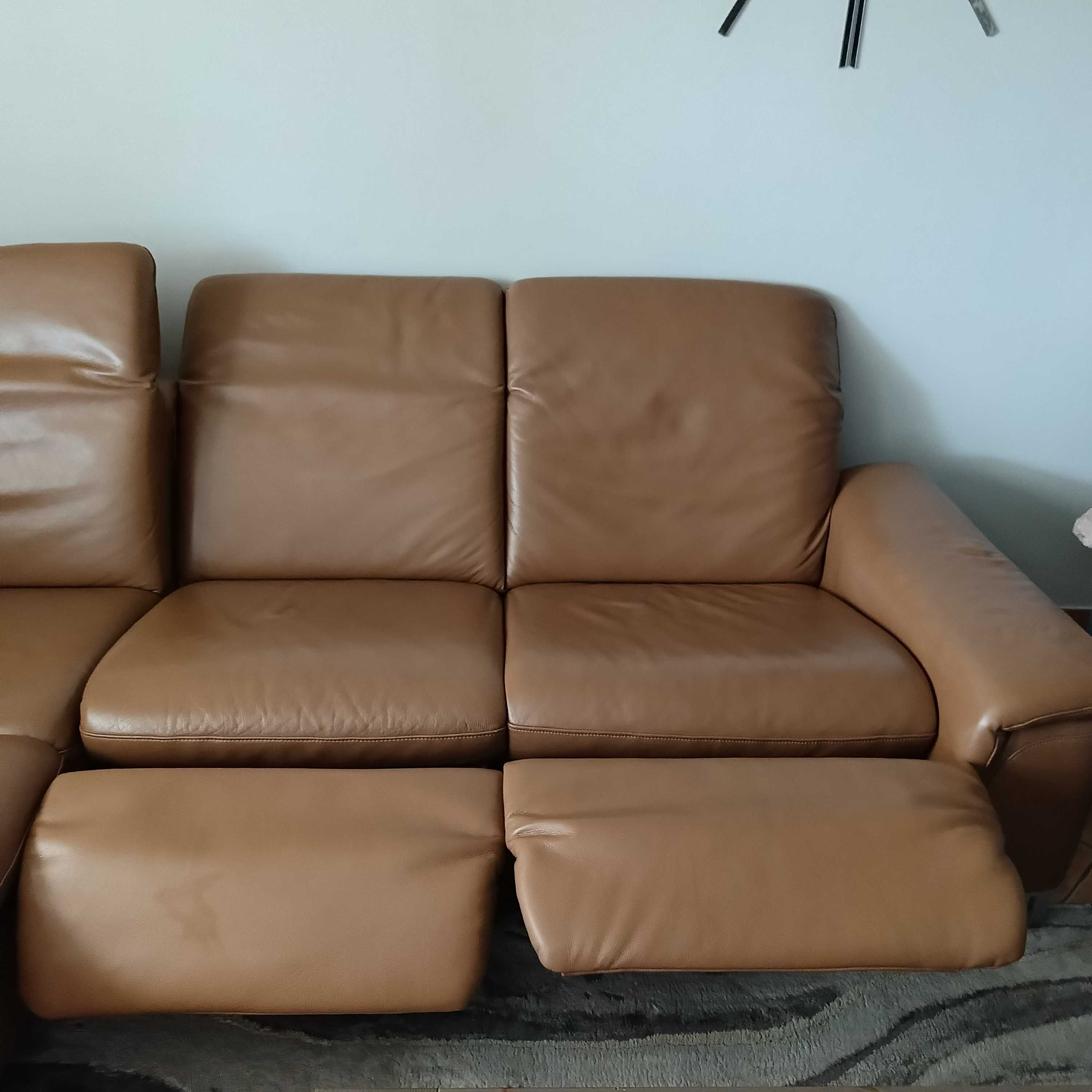 Narożnik ze skóry z funkcją relax, regulowane zagłówki