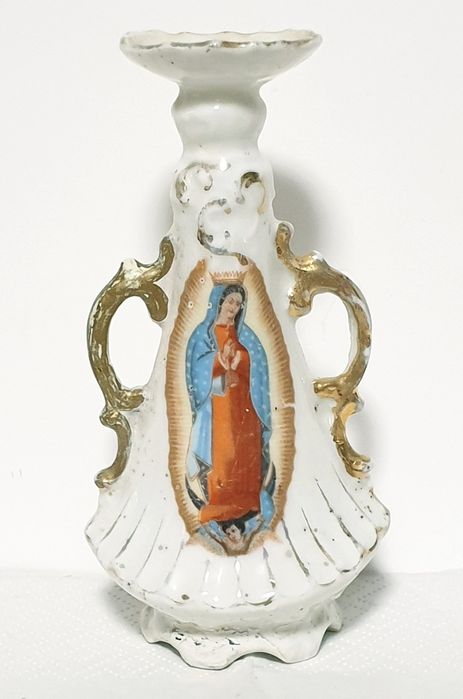 Pequena antiga jarrinha francesa de altar em porcelana Vieux Paris