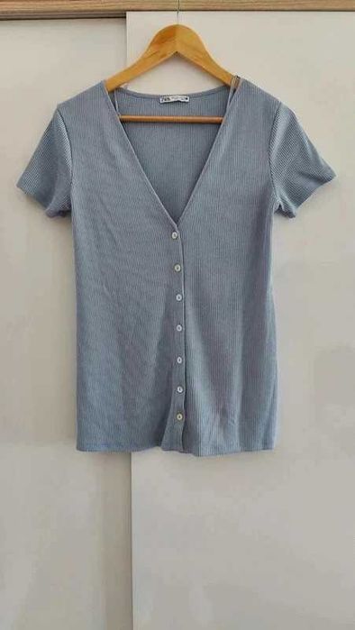 Camisola manga curta canelada Zara S 49% viscose