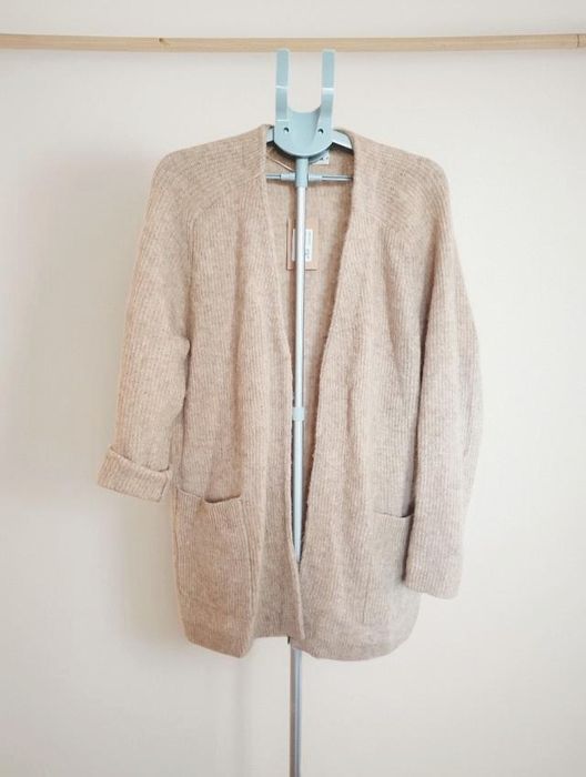 Sweter kardigan wełniany skandynawski beżowy oversize M L XL XXL