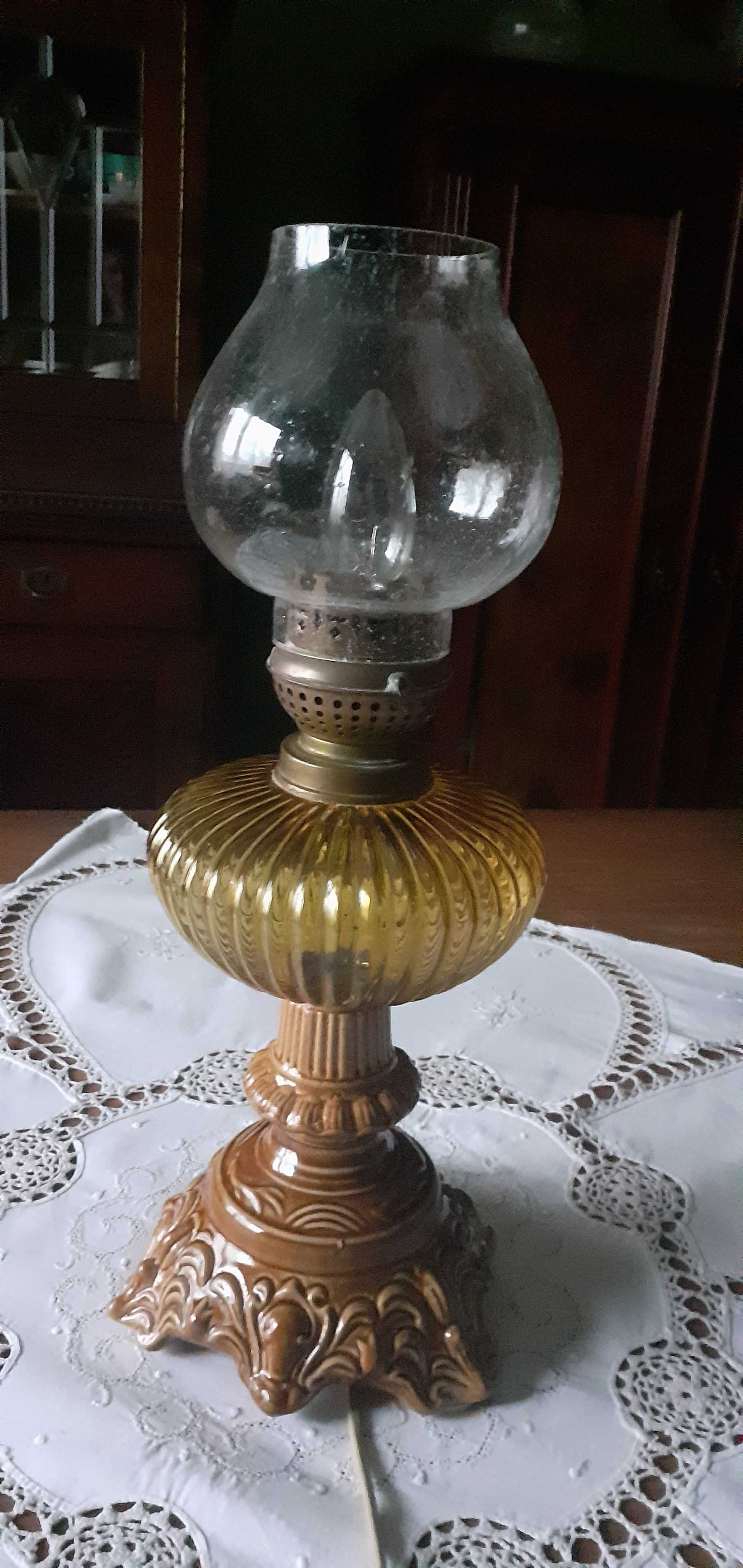 Lampa stołowa naftowa elektryczna ceramika szkło