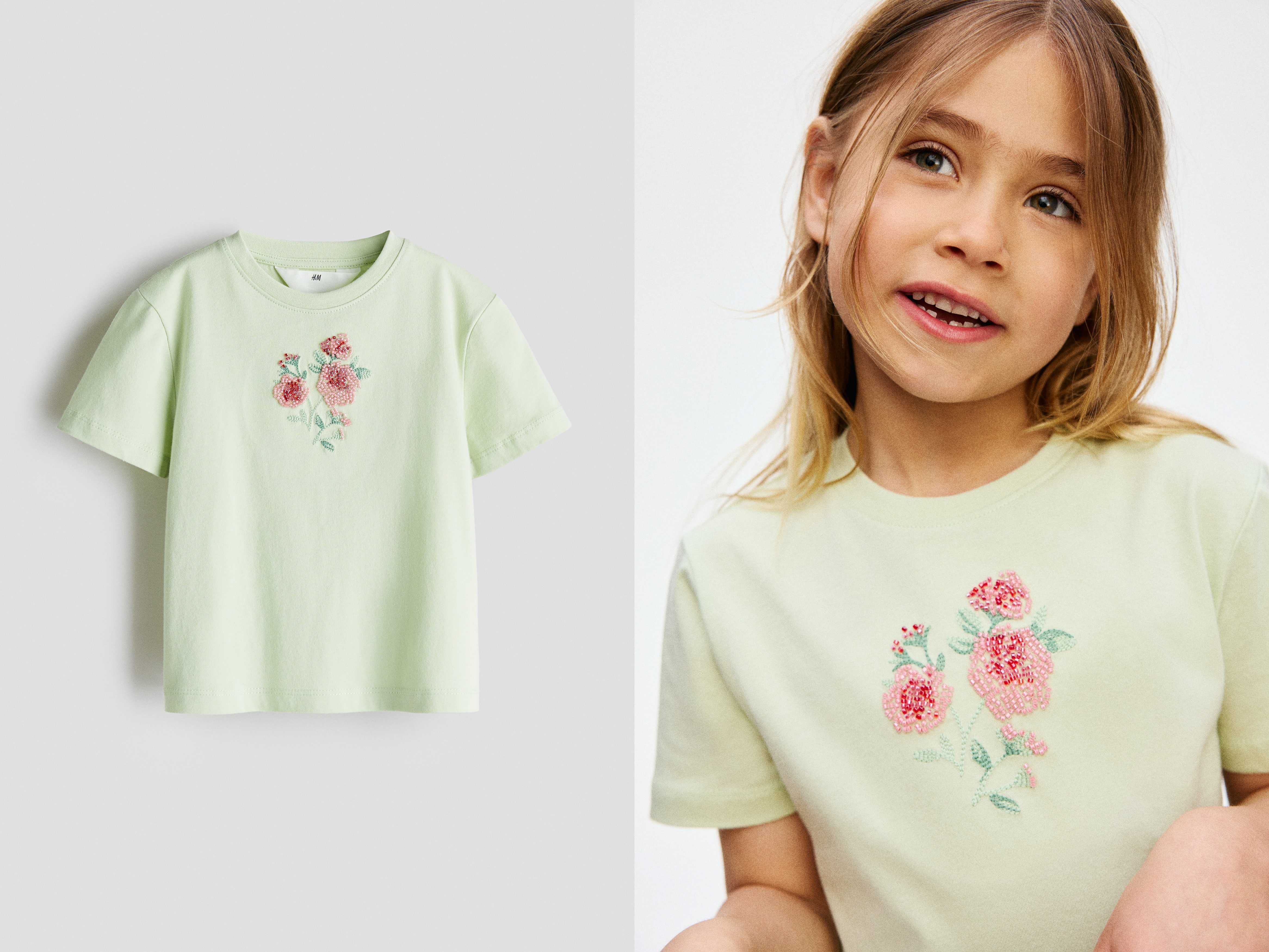 T-shirt koszulka bluzka 122/128 6-8 Lat zielona koraliki H&M PROMOCJA