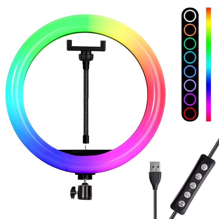 Кільцева RGB лампа 33 см, від USB, з тримачем для телефону, RING MJ33