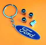** NOWY Breloczek FORD + Nakrętki na wentyle srebrne komplet