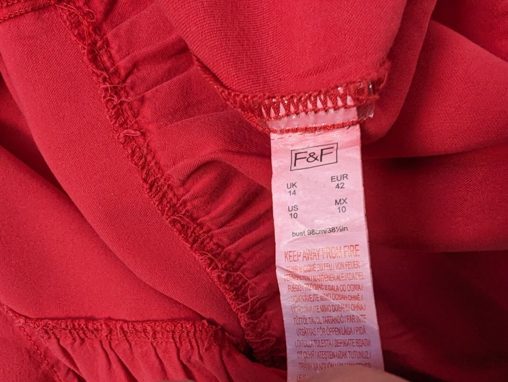 Nowa czerwona bluzka falbanki materiał tencel Denim by F&F XL 42
