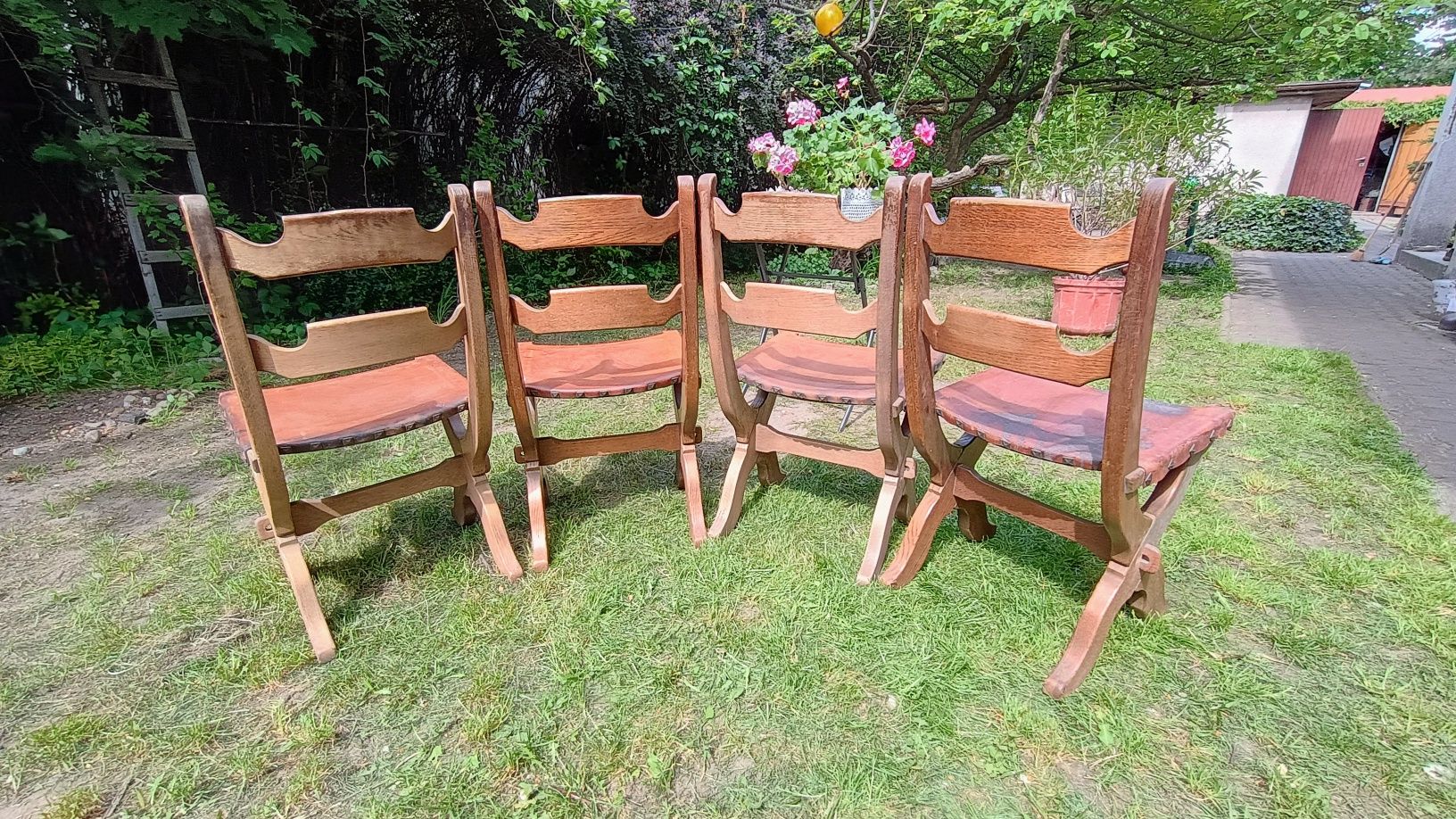 Stare krzesła dąb skóra transport