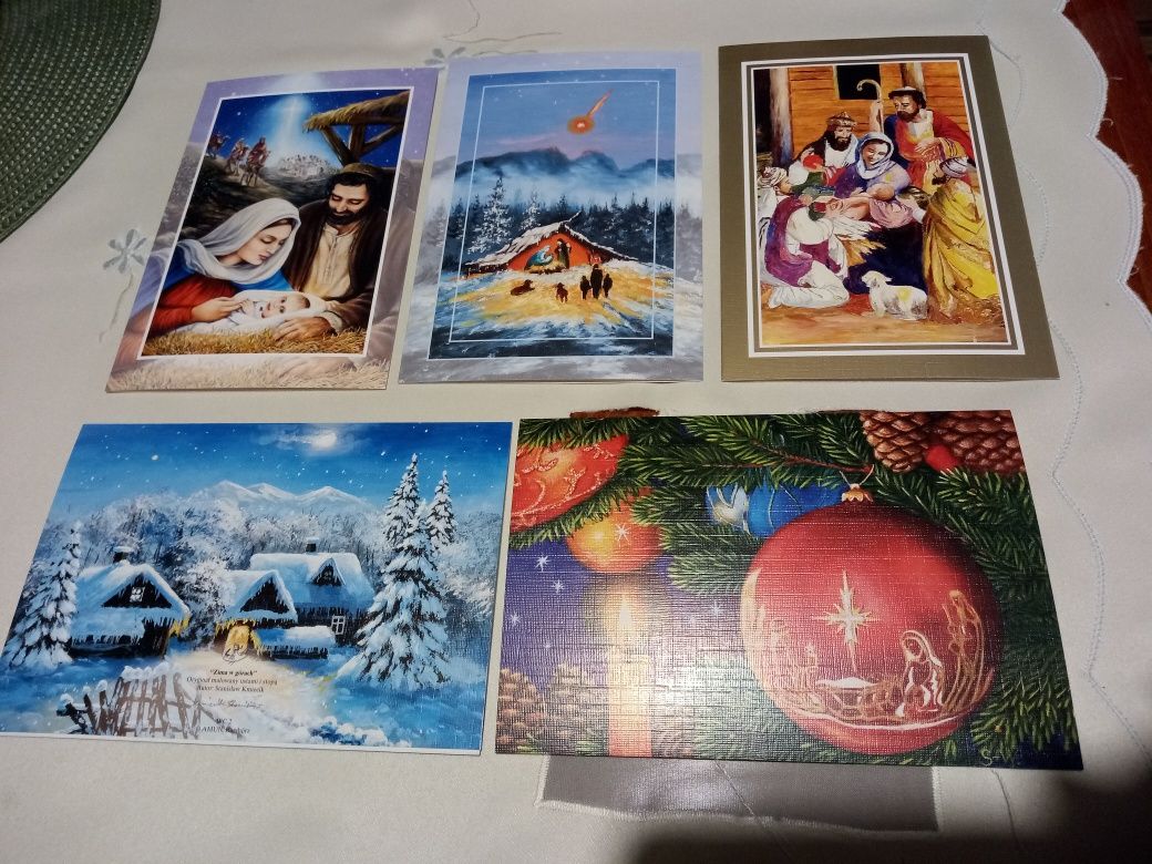 Kartki świąteczne Bożonarodzeniowe 5 sztuk z kopertami 8 zł