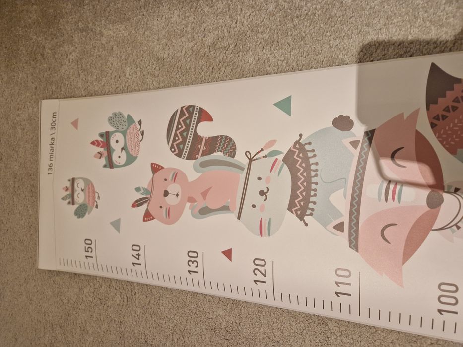 Miarka wzrostu ze zwierzętami, naklejka na ścianę