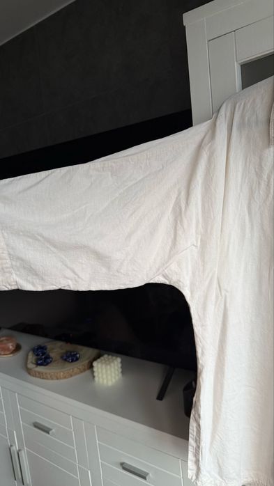 Koszula biała lniana H&M duża długa oversize len bawełna