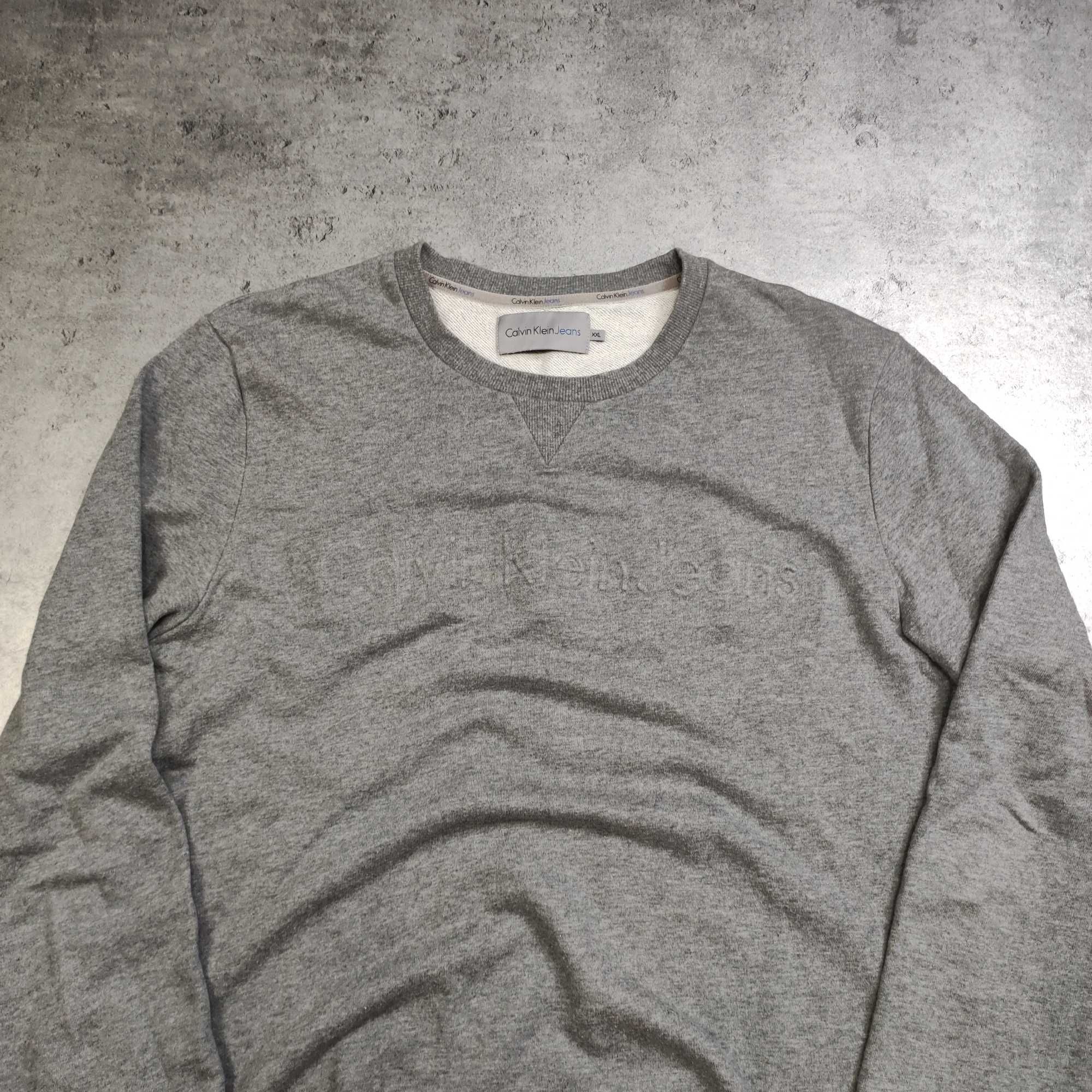 MĘSKA Bluza bez Kaptura Duże Logo 3D Calvin Klein Jeans Szara Casual