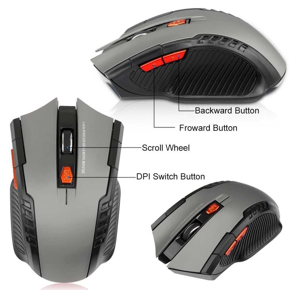 Rato Óptico Sem Fios 2.4G USB 6 Botões Design Ergonómico Portátil NOVO