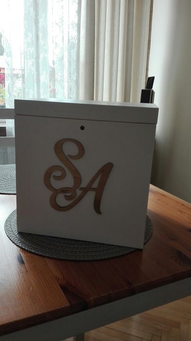 Pudełko skrzynia na koperty ślub drewniana biała AS