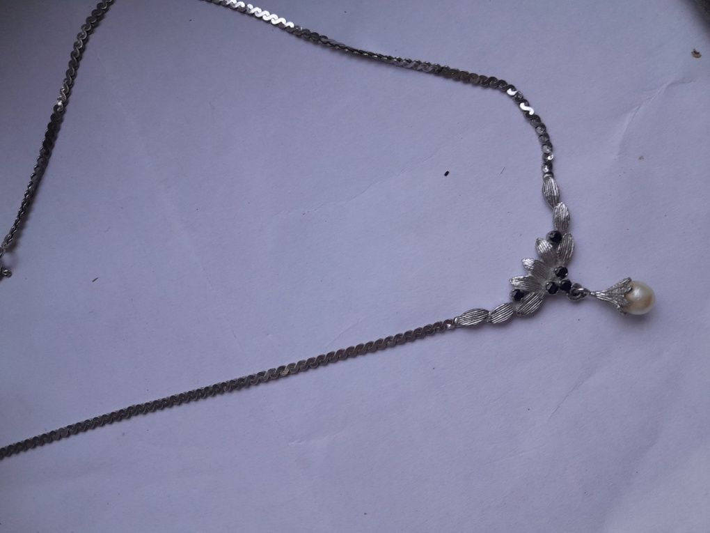 Kolia srebrna z perła i szafirami , antyk