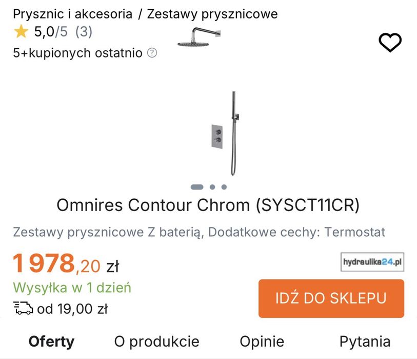 Zestaw prysznicowy Omnires, chrom