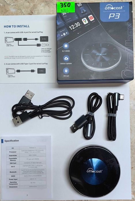 Adapter OTTOCAST OttoAibox P3 PCS46 Bezprzewodowy CarPlay Android Auto
