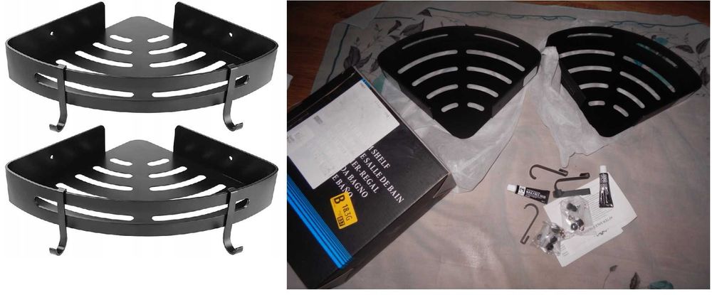 Wyprzedaż->Półka łazienkowa narożna 2 szt. plus akcesoria