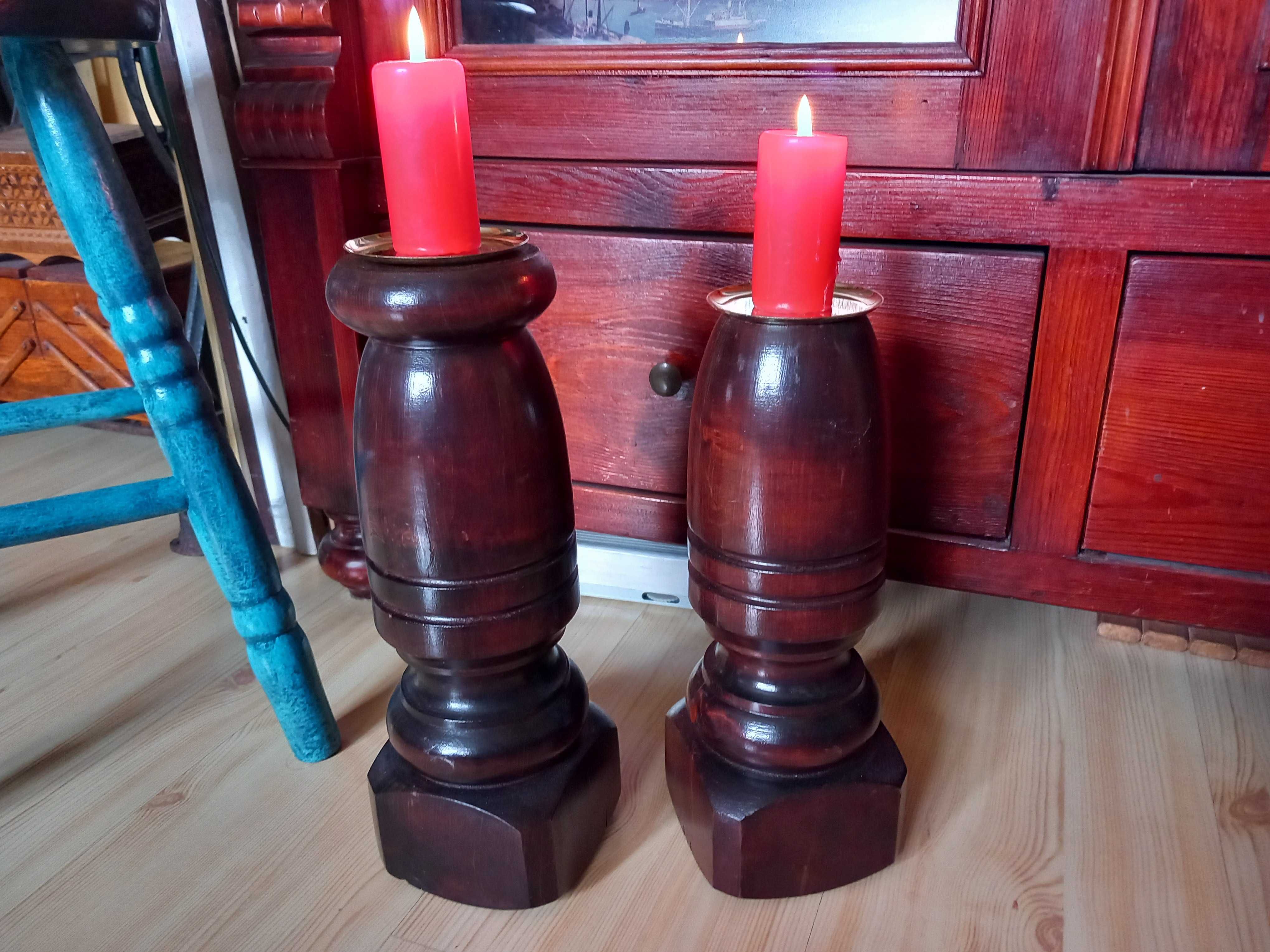 Duże piękne świeczniki drewniane / VINTAGE rękodzieło DIY -2 szt.