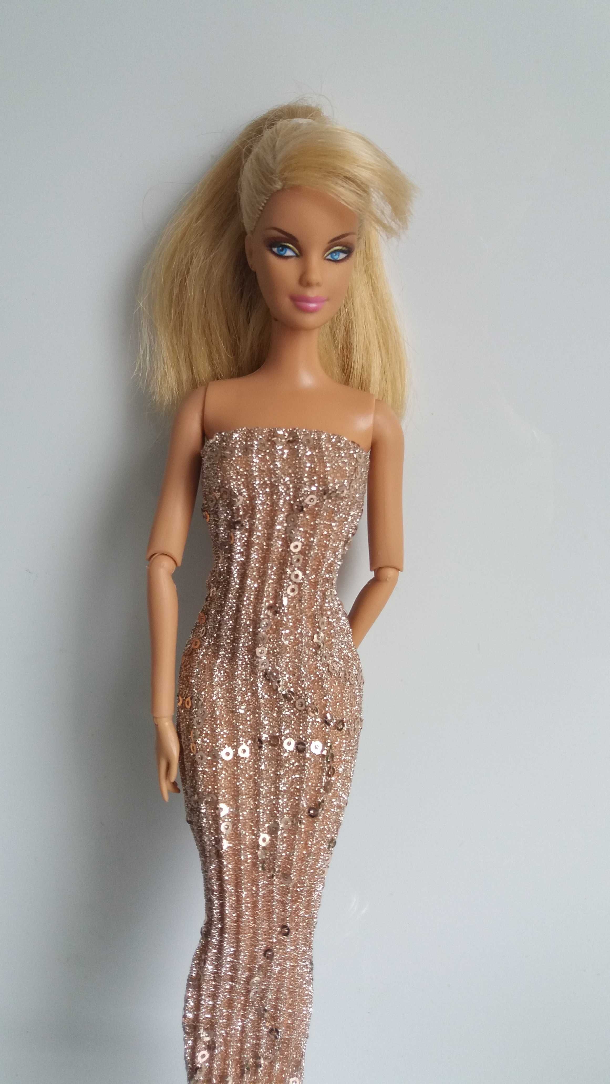ubranko dla lalki barbie - długa suknia kolor szampan
