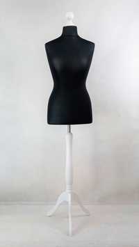 Manekin krawiecki damski rozmiar 40 L koszulka czarna- stojak Biały
