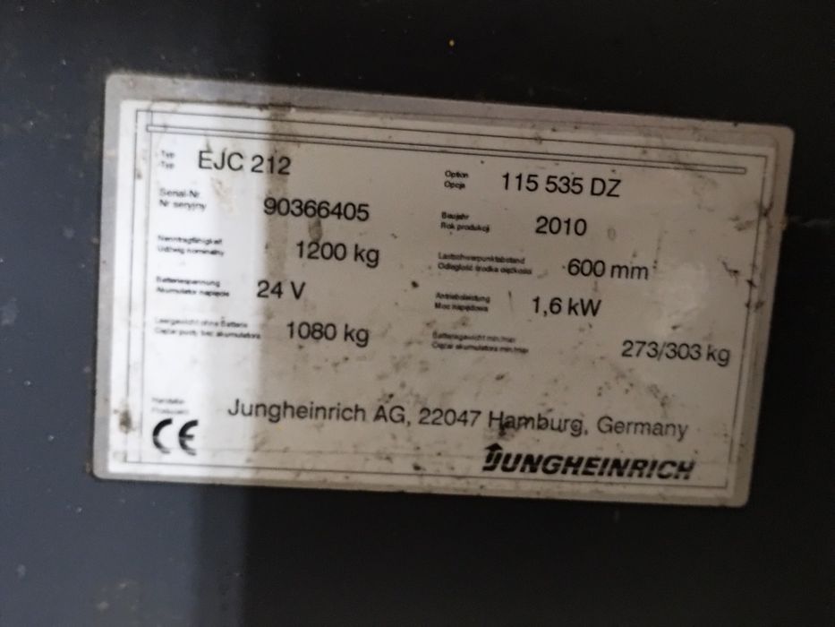 Paleciak elektryczny Jungheinrich EJC 212 wys. podnoszenia 5 350.