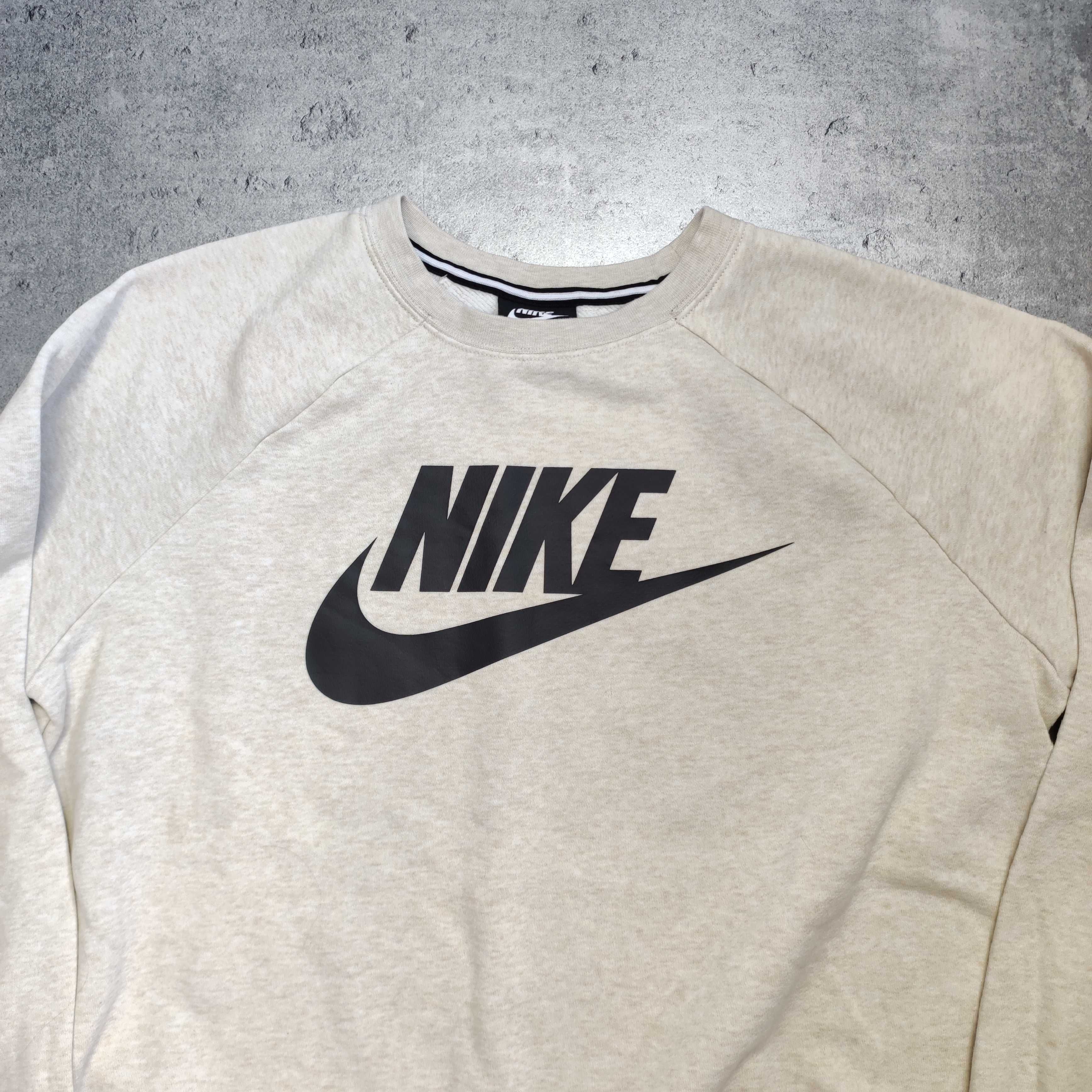 DAMSKA Bluza Bawełniana Nike z Dużym Logo Kremowa Crewneck Klasyk