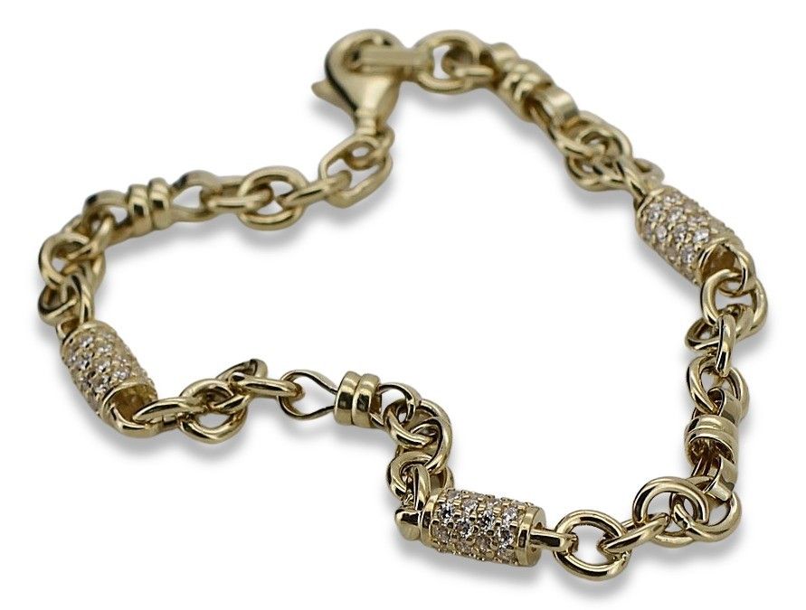 Złota bransoletka 14k 585 włoska Fantazy z cyrkoniami cfb026y 19,5cm