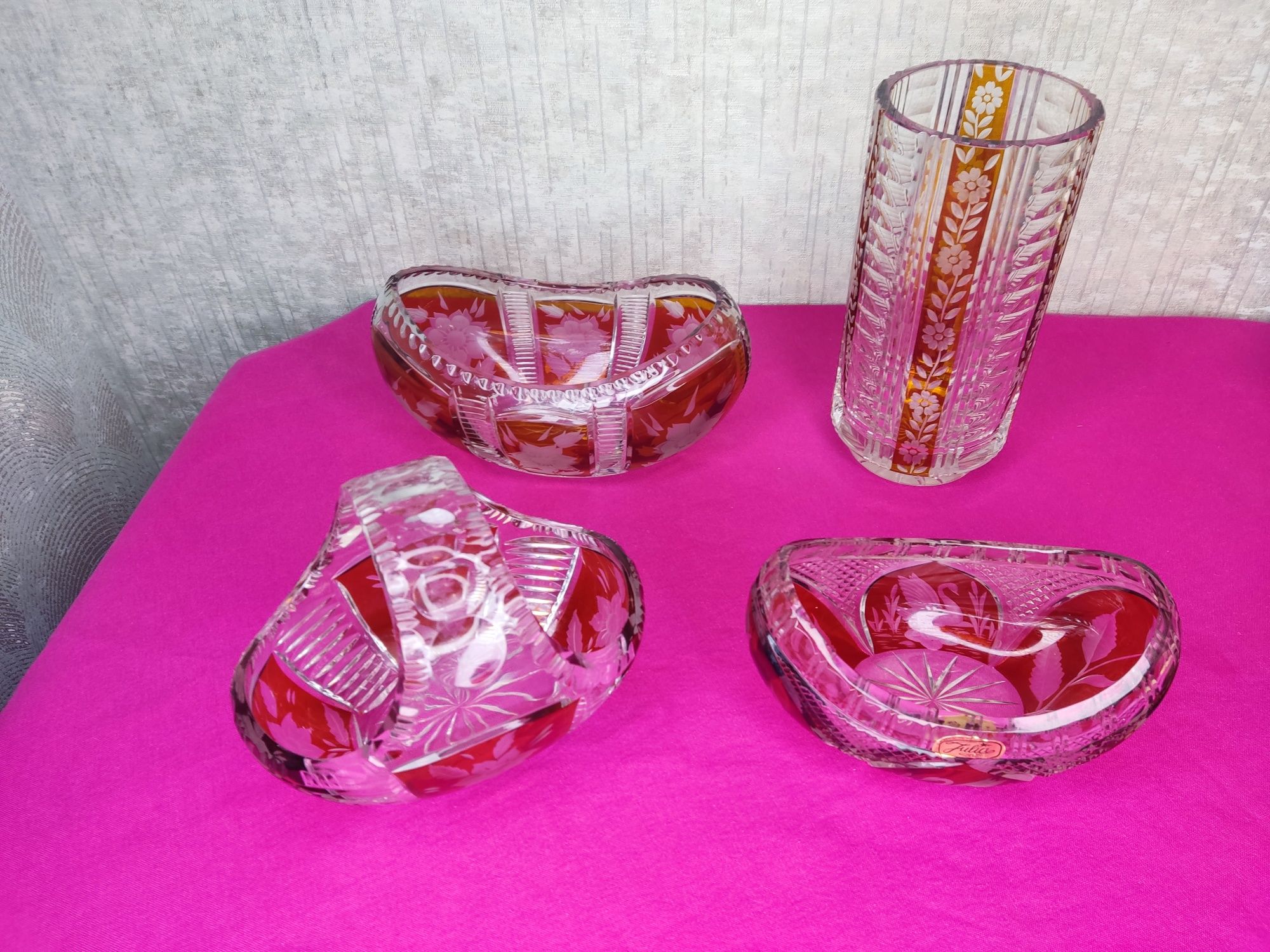 Хрустальный набор посуды ваза для конфет конфетница цветной янтарный