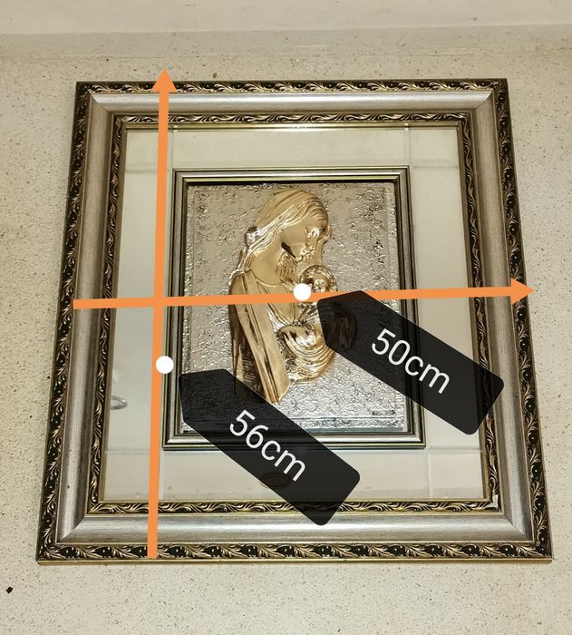 Belíssimo Quadro em  prata 925 espelhado com relevo, moldura em madeir