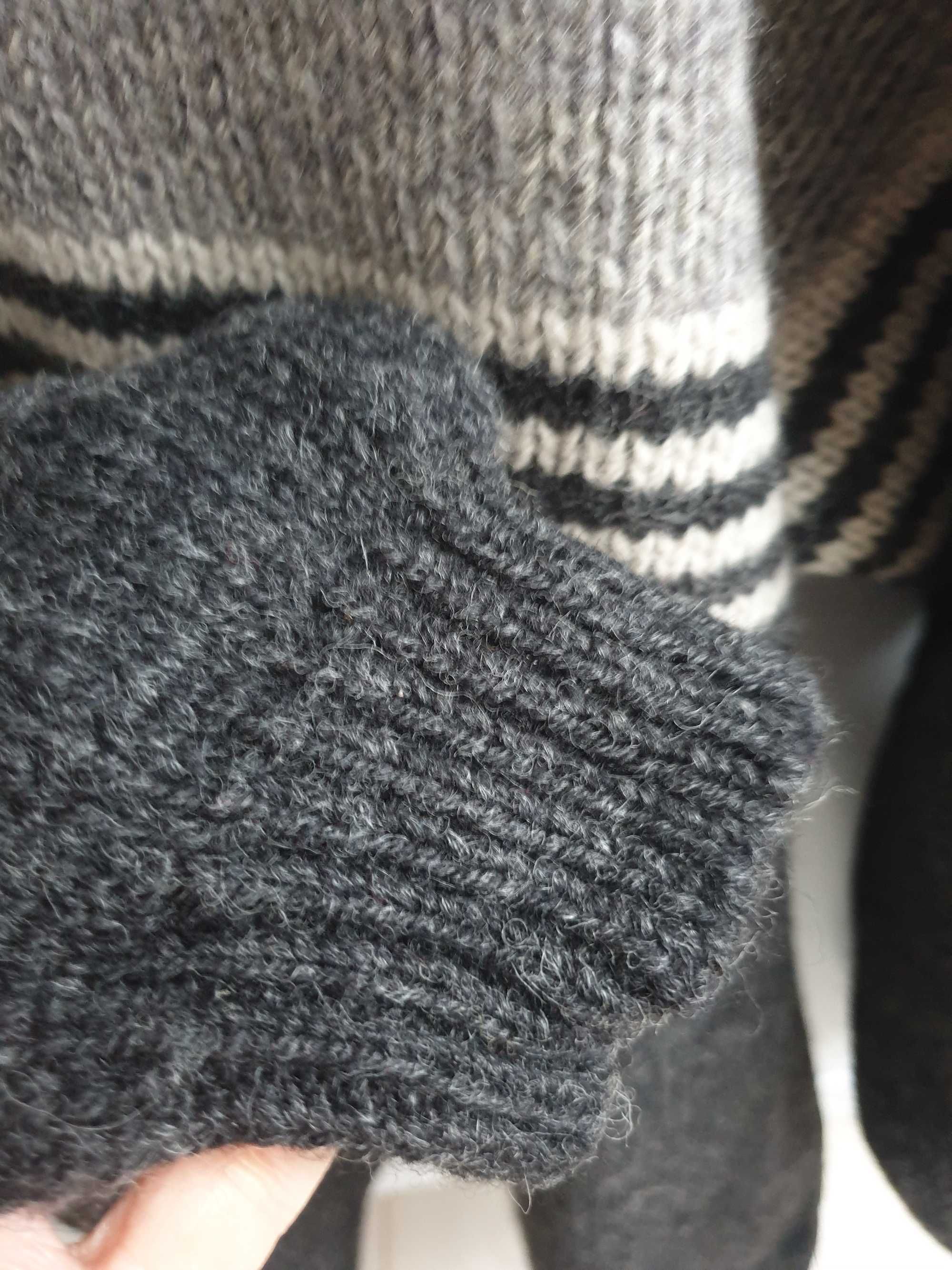 Męski sweter wełniany szary 100% wełna M oversize