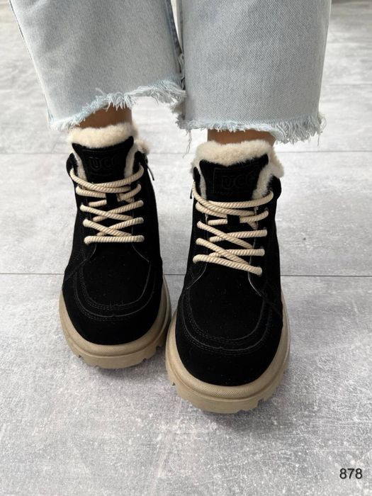 Черевики жіночі натуральна замша хутро чорні